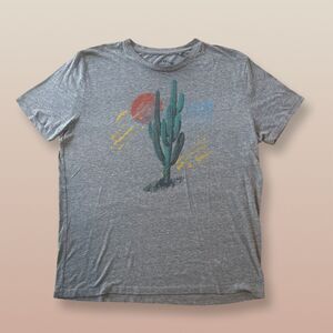 Lucky Brand Women's Gray Retro Cactus Graphic Tee Size L Short Sleeve